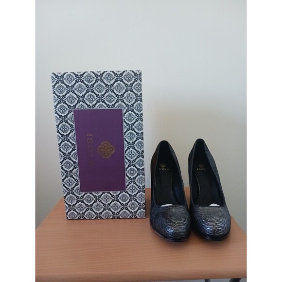 Isola Womens Block High Heels Pumps Hayley Black Foil Snake Print Size 11 - Picture 7 of 9